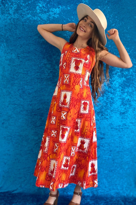 Vintage 60s reto maxi Pineapple Print Dress.