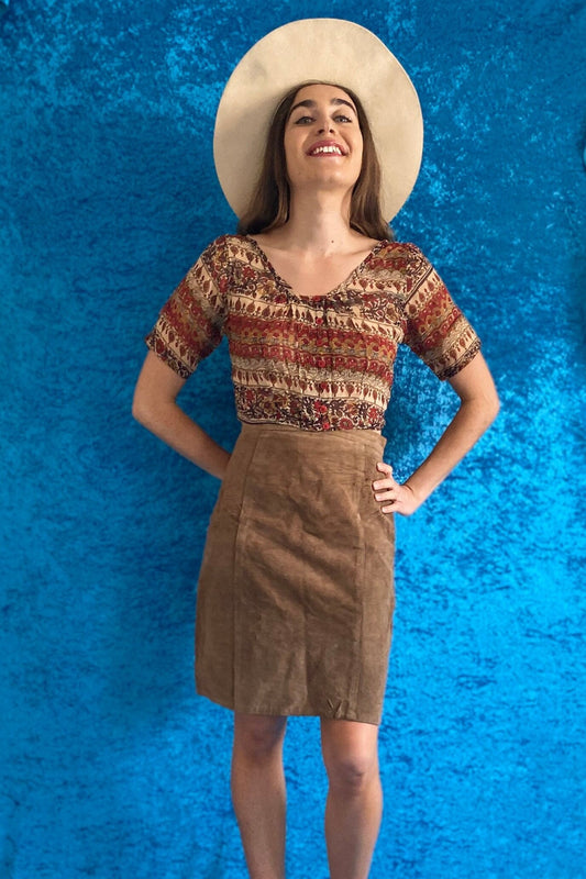 Vintage Boho Brown Suede Skirt.