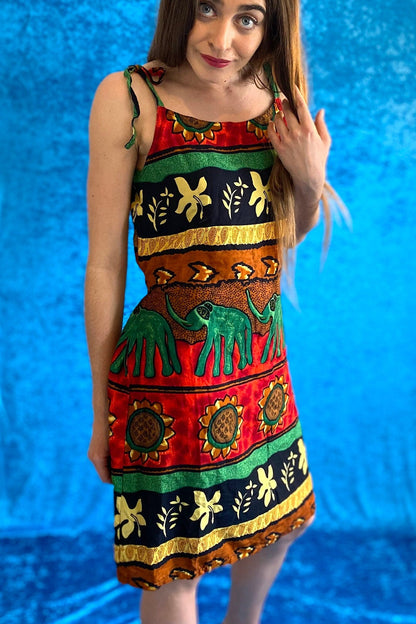 Vintage Tropical Elephant Boho Print Dress.