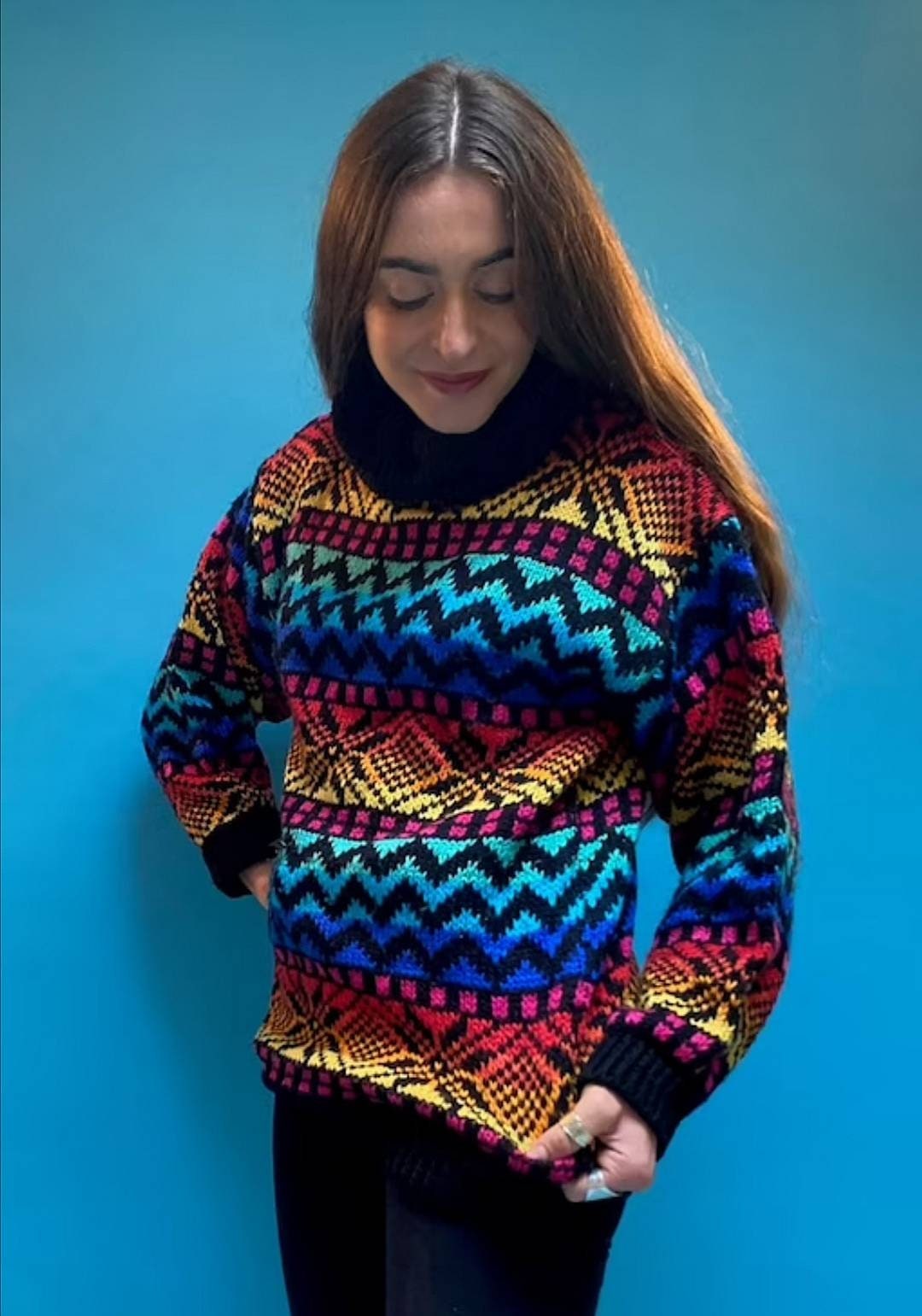 Vintage Rainbow Rollneck Jumper.