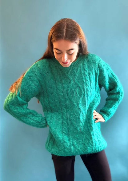 Vintage Turquoise Mohair Cable Knit Jumper.