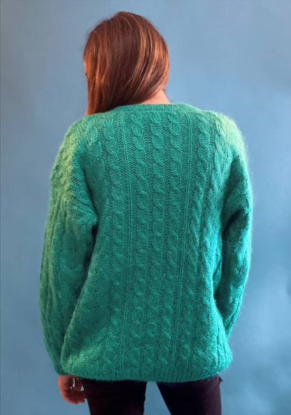 Vintage Turquoise Mohair Cable Knit Jumper.