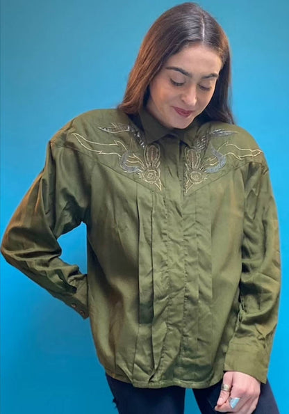 Vintage Green Embroidered Shirt.