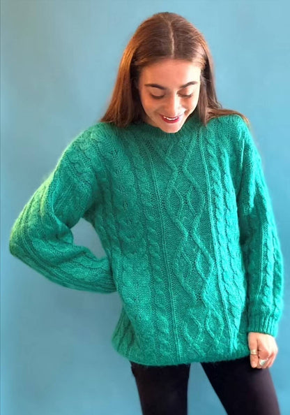 Vintage Turquoise Mohair Cable Knit Jumper.