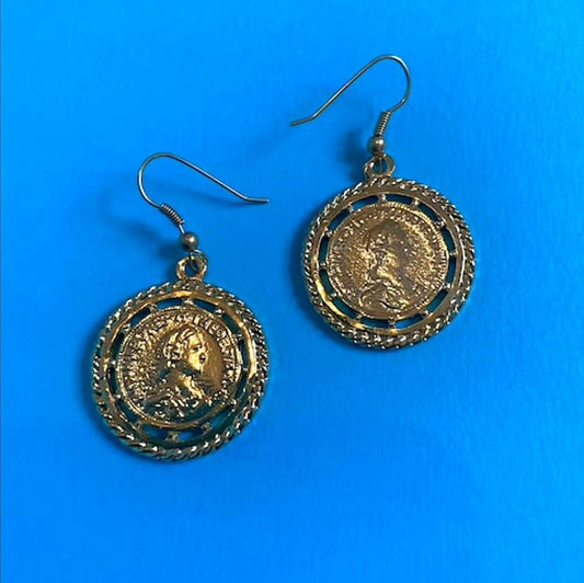 Vintage Gold Plated Coin Earrings