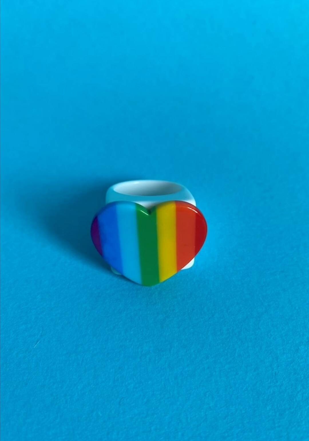 Chunky Plastic Pride Rainbow Heart Ring