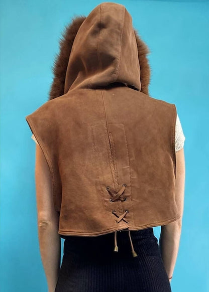 Vintage Suede Gillet With Hood.