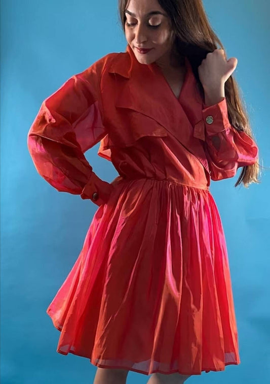 Vintage Revival 80s Orange Chiffon Dress.