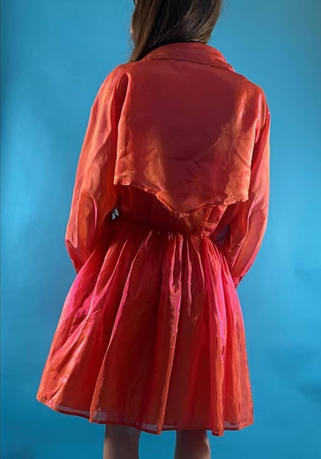 Vintage Revival 80s Orange Chiffon Dress.