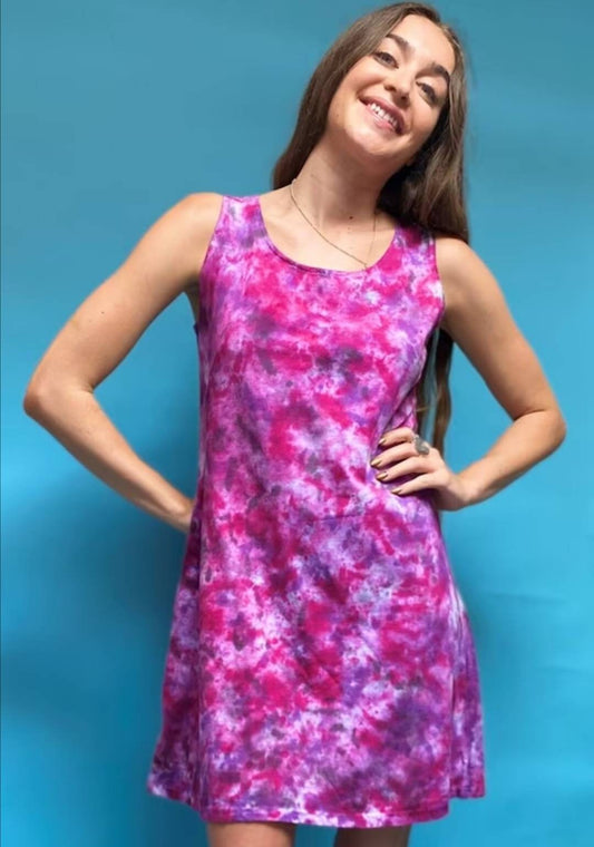 Vintage Pink and Purple Spot Tie Dye Dress.