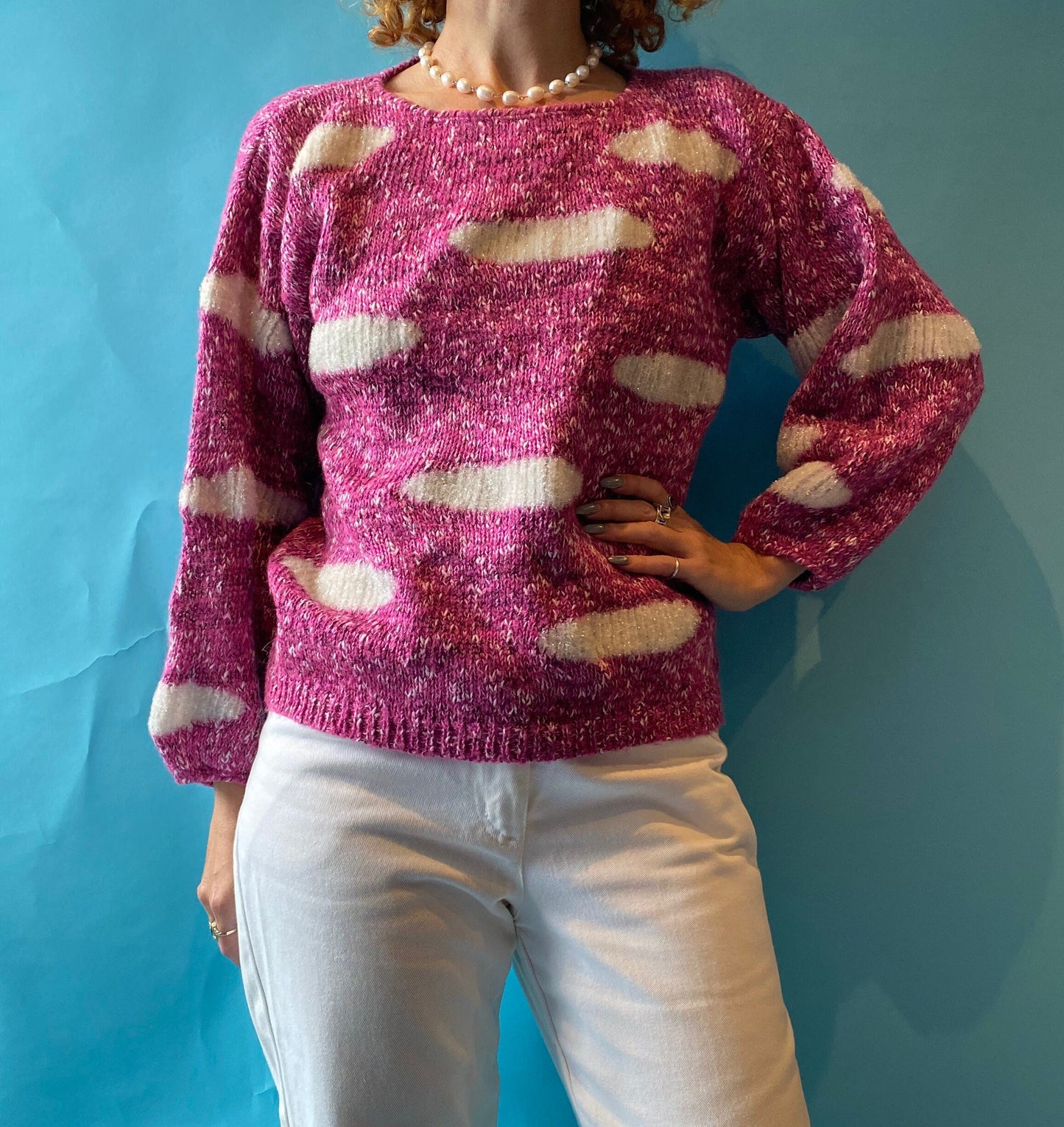 Vintage 80s Pink Clouds Jumper.