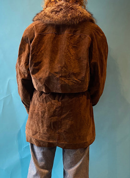 Vintage 1990s Suede Anorak with Big Fur Collar