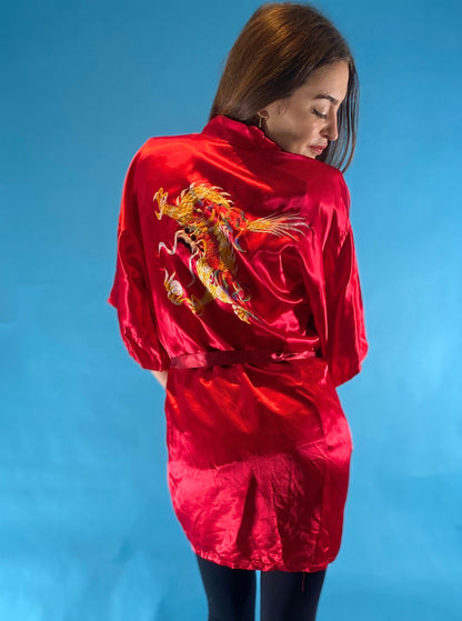 Vintage Silky Robe with Dragon Embroidery.