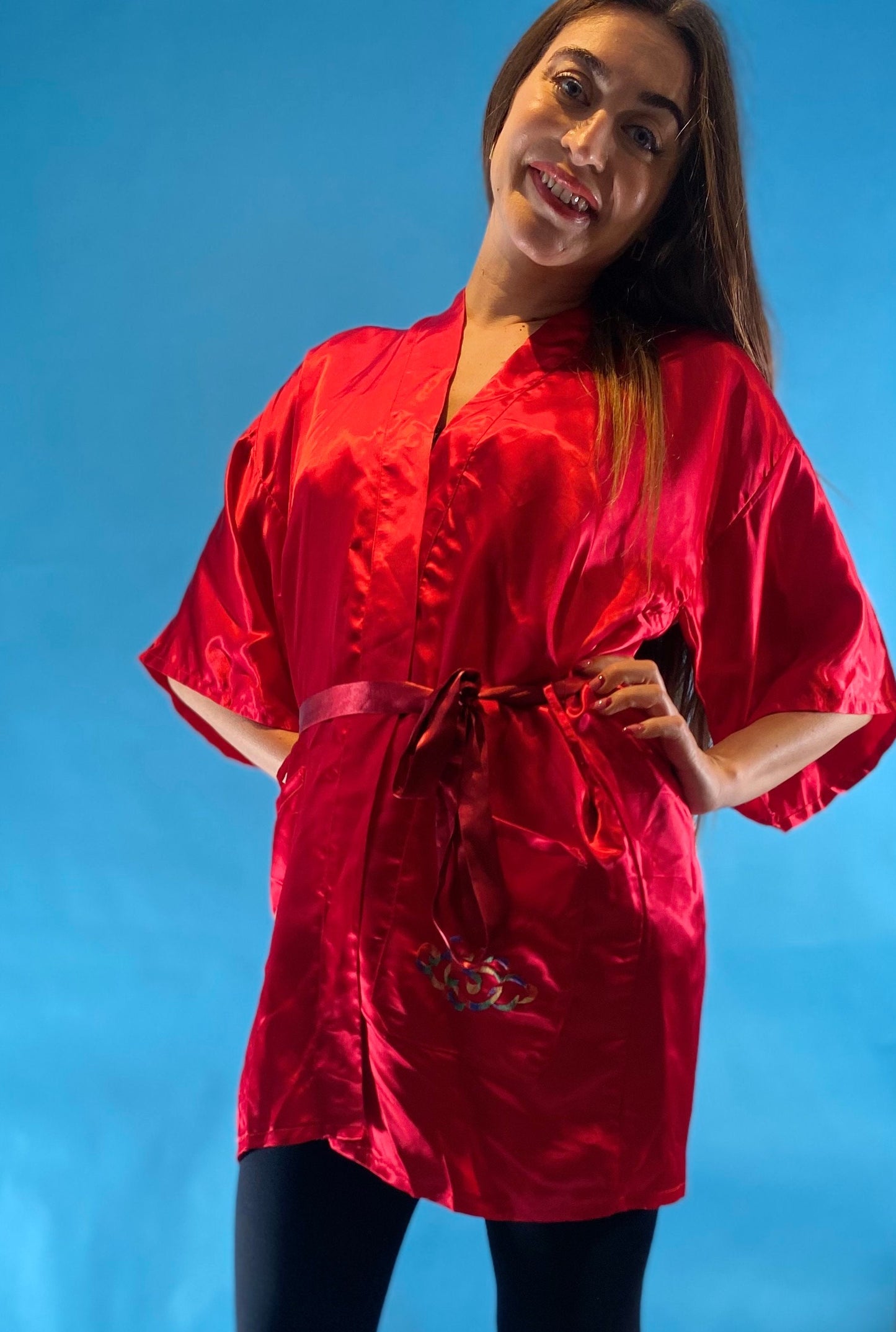 Vintage Silky Robe with Dragon Embroidery.