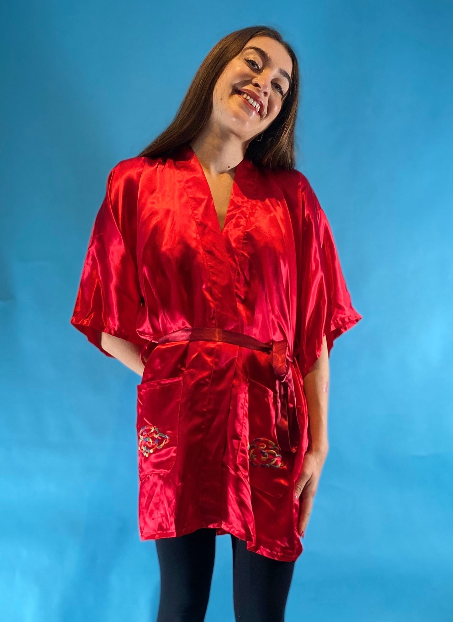 Vintage Silky Robe with Dragon Embroidery.