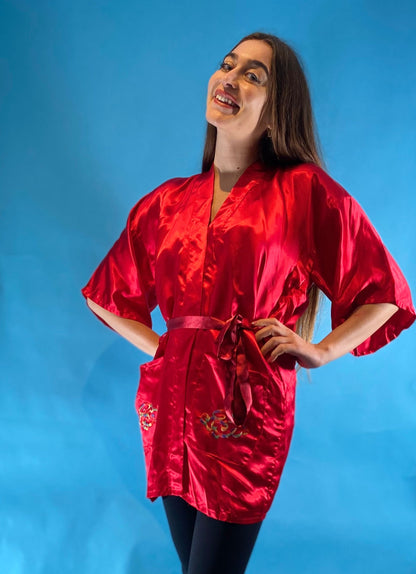 Vintage Silky Robe with Dragon Embroidery.