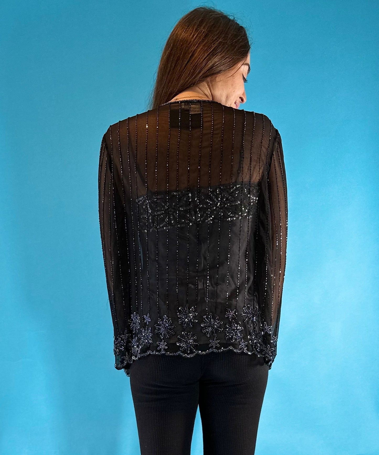 Vintage 80s Black Sequin Evening Top.