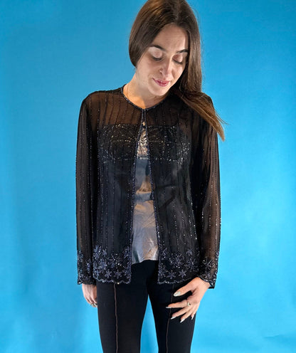 Vintage 80s Black Sequin Evening Top.