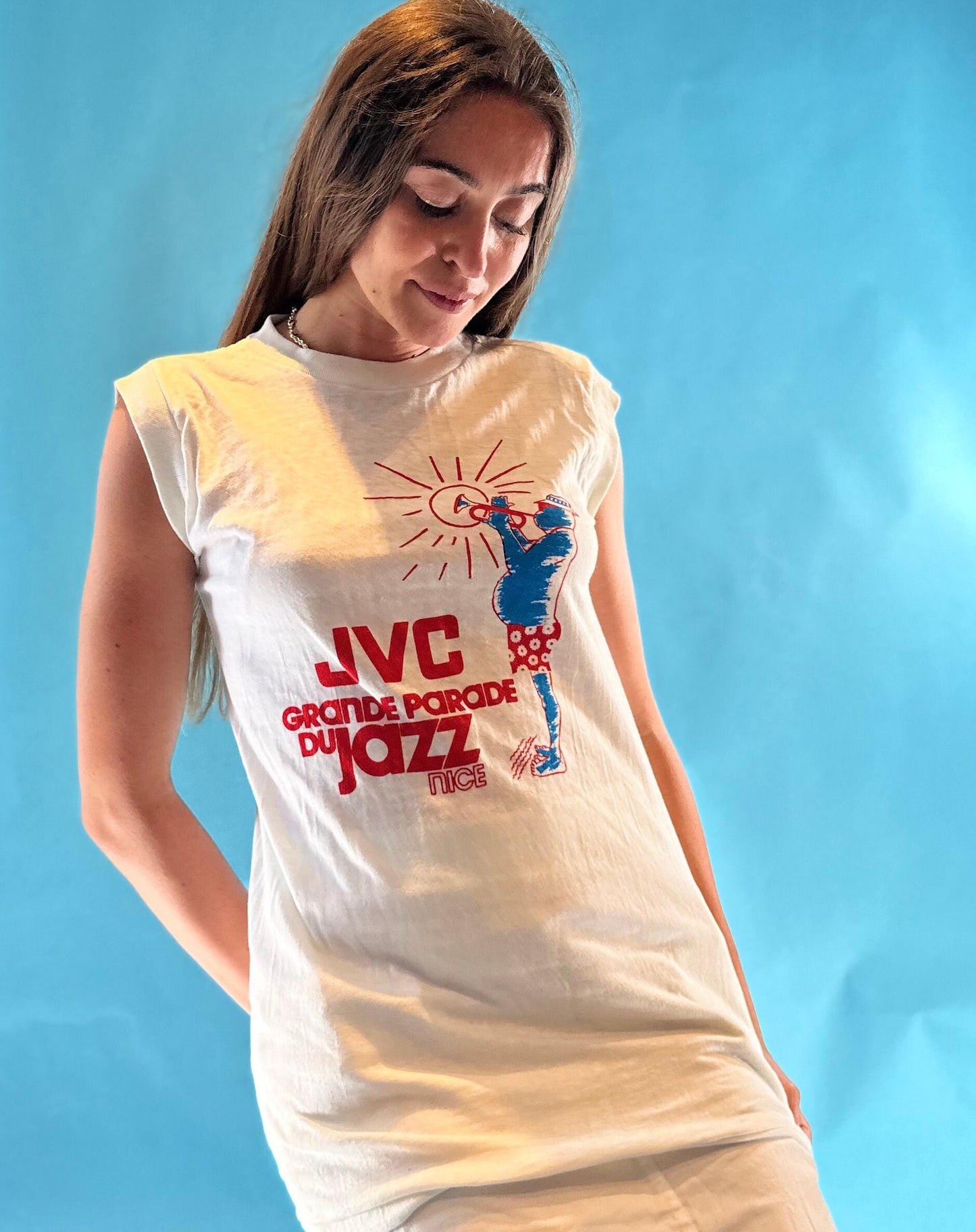 JVC Jazz White T-shirt Tank Top.