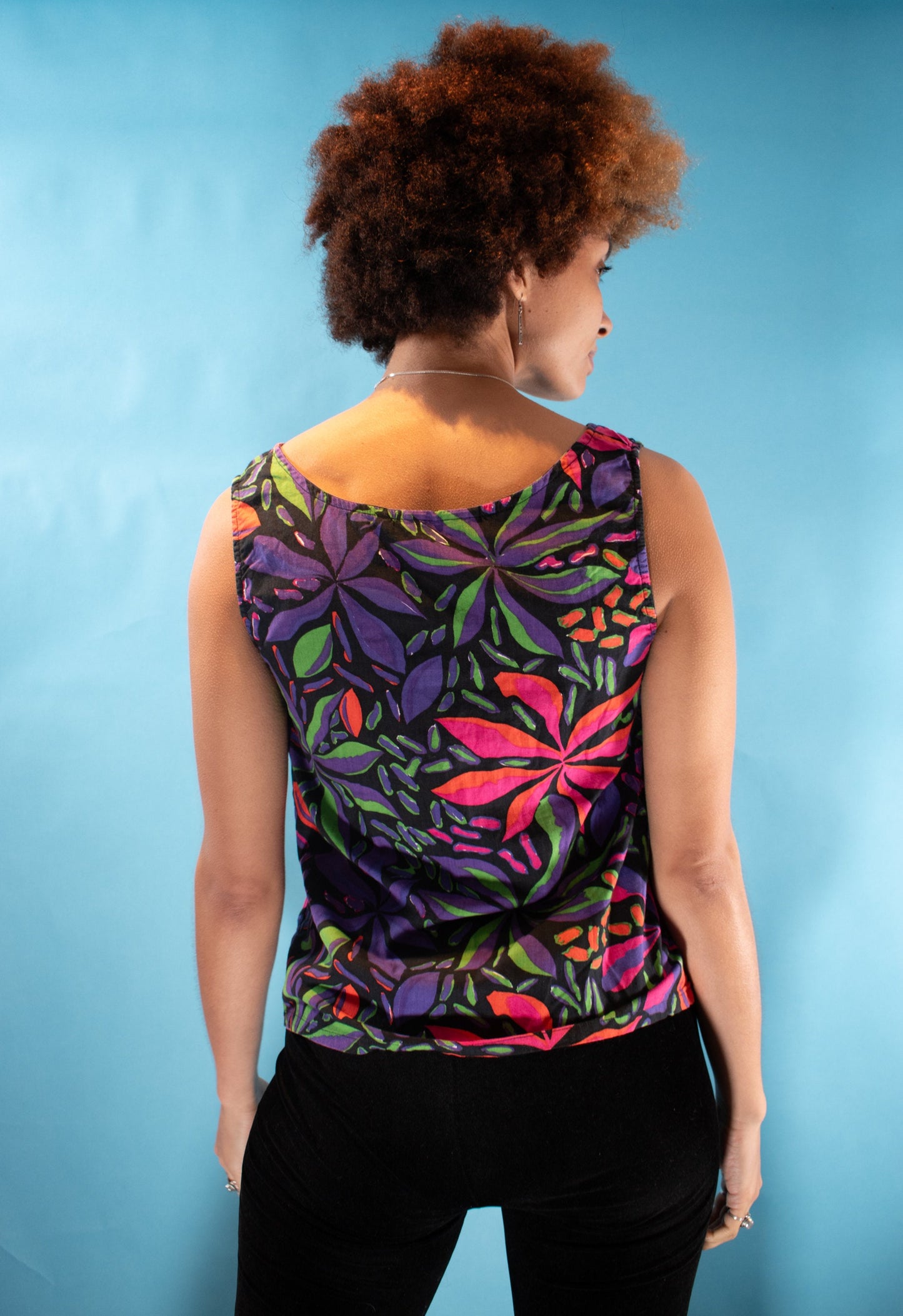 Vintage 1980s M Funky Floral Print Tank Top in Multi Neon.